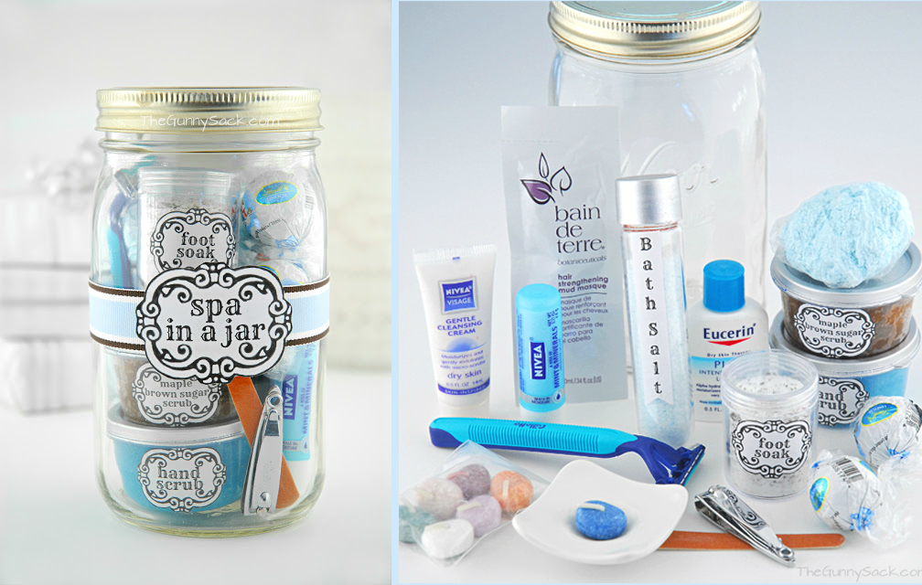 TheGunnySack.com offers great tips for creating your own Spa In A Jar
