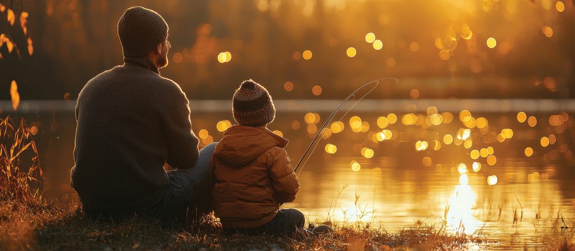 Father and Son Fishing at Sunset